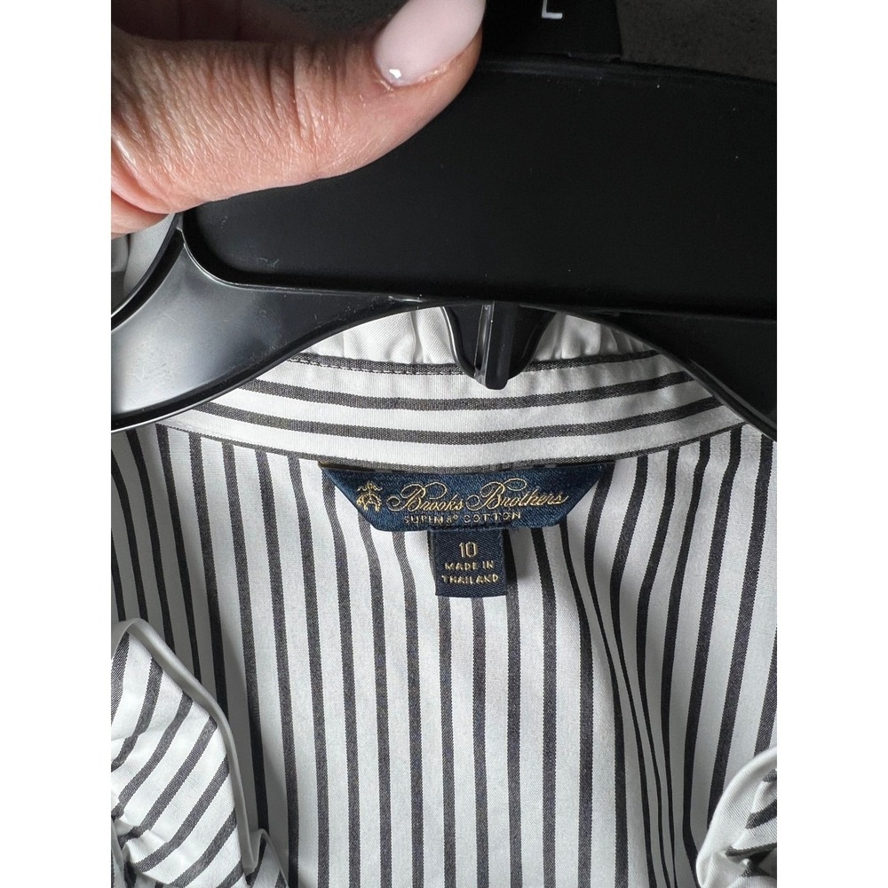 Brooks Brothers Women Ruffle Collared Supima Cottom Striped Button Down Shirt - Picture 8 of 9